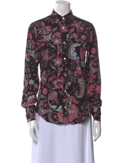 Pre-owned Isabel Marant Printed Long Sleeve Button-up Top In Black