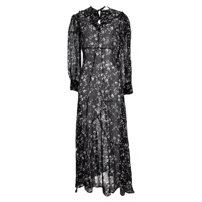 Isabel Marant Printed Maxi Dress In Black Silk In Blue