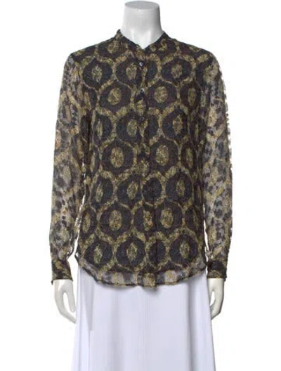 Pre-owned Isabel Marant Printed Mock Neck Blouse In Yellow