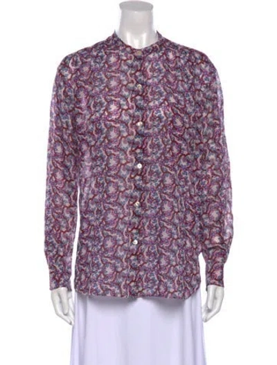 Pre-owned Isabel Marant Printed Mock Neck Button-up Top In Purple