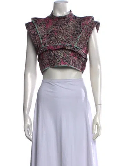 Pre-owned Isabel Marant Printed Mock Neck Crop Top In Purple