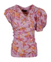 Isabel Marant Printes Madinea Blouse With Asymmetric Sleeves In Pink