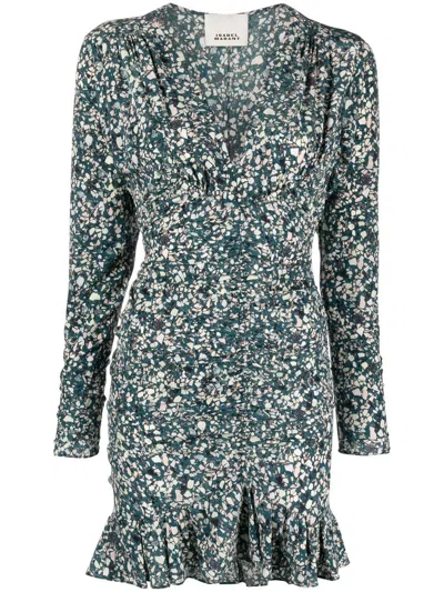 Isabel Marant Printed Ruched Minidress In Gray