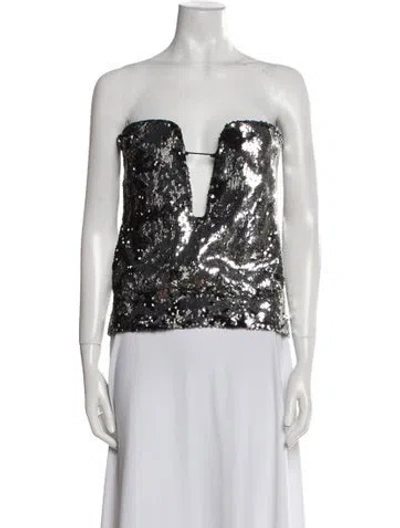 Pre-owned Isabel Marant Printed Strapless Crop Top W/ Tags In Silver