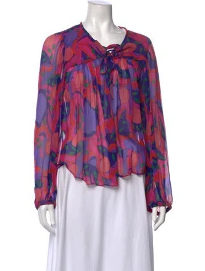 Pre-owned Isabel Marant Printed Tie Neck Blouse In Pink