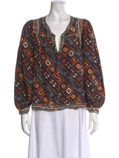 Pre-owned Isabel Marant Printed V-neck Blouse In Black