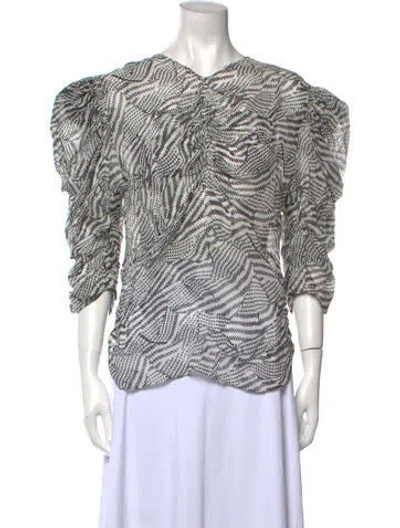 Pre-owned Isabel Marant Printed V-neck Blouse W/ Tags In Black