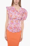Isabel Marant Printes Madinea Blouse With Asymmetric Sleeves In Pink