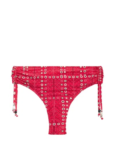 Isabel Marant Prudi Printed Bikini Bottom In Red