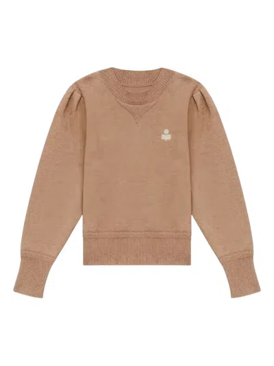 Isabel Marant Puff-sleeve Logo Sweater In Brown