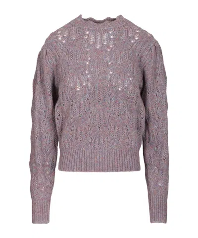 Isabel Marant Puff-sleeve Open-knit Sweater In Pink