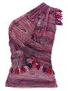 Isabel Marant 'devona' Draped Fringe Paisley Ruched Top In Purple