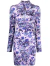 Isabel Marant Cutout Ruched Floral Print Stretch-velvet Mini Dress In Purple