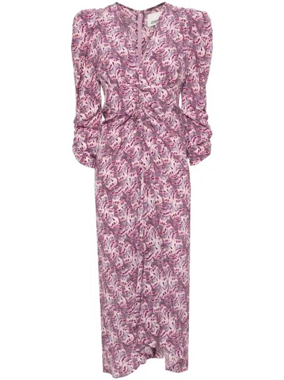 Isabel Marant Purple Ruched Silk Midi Dress For Women From Ss24 Collection