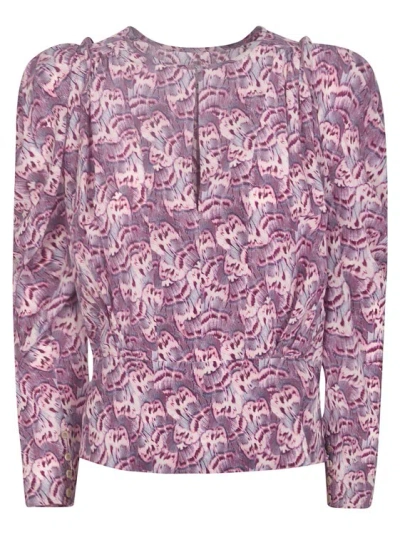 Isabel Marant Purple Silk Blend All-over Graphic Print Top In Pink