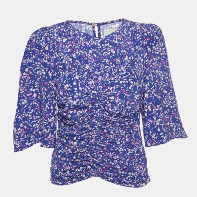 Pre-owned Isabel Marant Purple Speckle Print Silk Ruched Blouse M