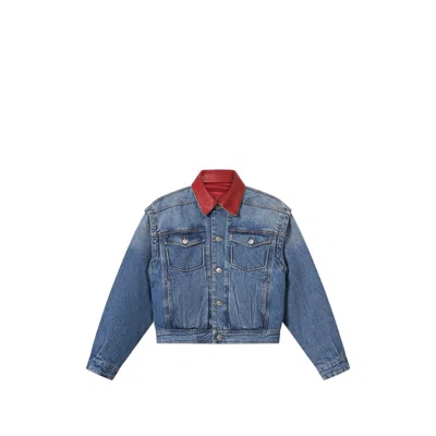 Isabel Marant Quilted Denim With Leather Collar Jacket In Blue