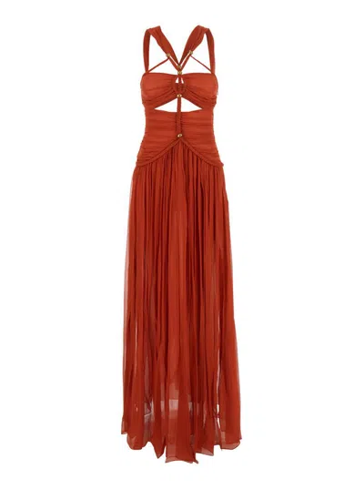 Isabel Marant Pleated Maxi Dress Beaded Detail In Orange