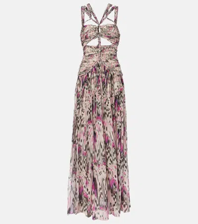 Isabel Marant Rafael Cutout Embellished Braided Printed Silk-crepon Maxi Dress In Multi