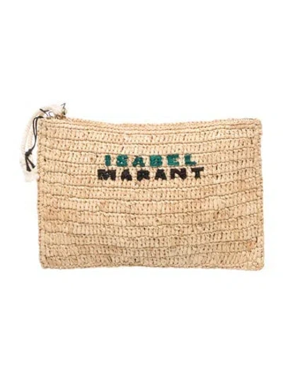 Pre-owned Isabel Marant Raffia Clutch W/ Tags In Neutrals