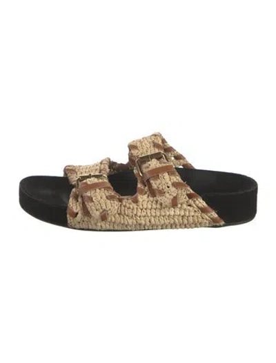Pre-owned Isabel Marant Raffia Patterned Slides In Black/neutrals