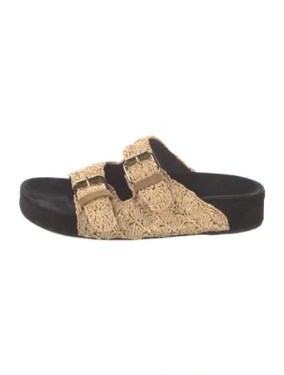Pre-owned Isabel Marant Raffia Patterned Slides In Black/neutrals