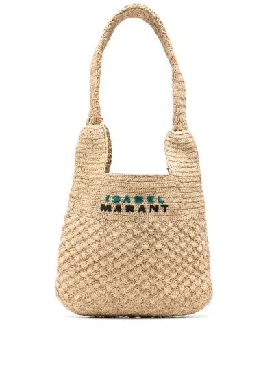 Isabel Marant Raffia Shoulder Bag With Logo In Beige