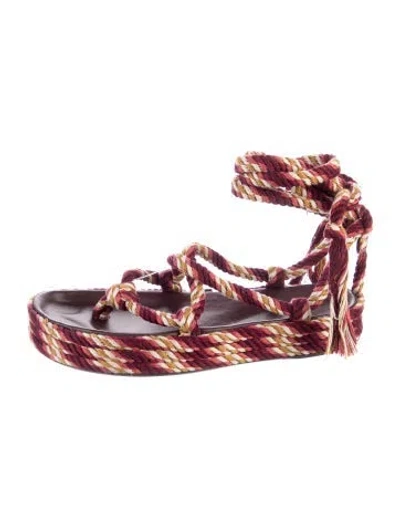 Pre-owned Isabel Marant Raffia Striped Gladiator Sandals In Burgundy