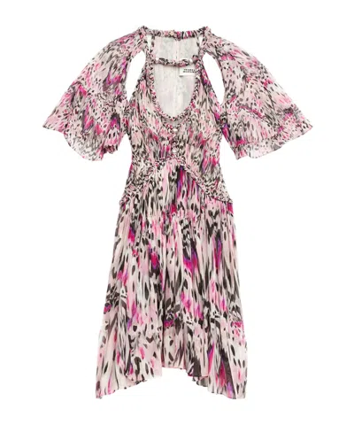 Isabel Marant Randalia Short Dress In Gathered Silk In Pink