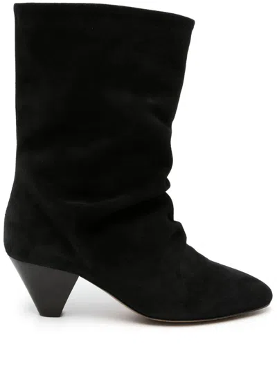 Isabel Marant Suede Leather Cone Heel Ankle Boots In Black