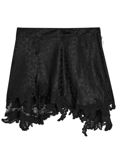 Isabel Marant Reanna Asymmetric Lace-embellished Satin Mini Skirt In Black