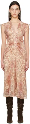 Isabel Marant Lyndsay Spotted Velvet Burnout Flutter-sleeve Midi Dress In Light Red/ecru