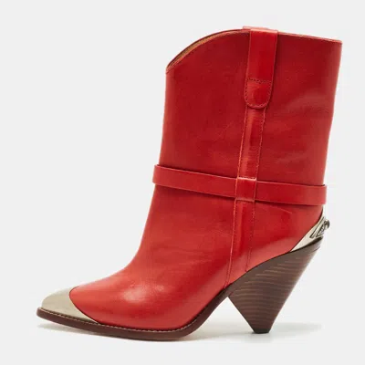 Pre-owned Isabel Marant Red Leather Lamsy Ankle Boots Size 37
