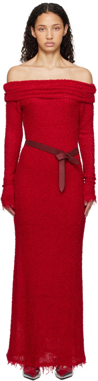ISABEL MARANT RED ORMANY BOUCLÉ MAXI DRESS