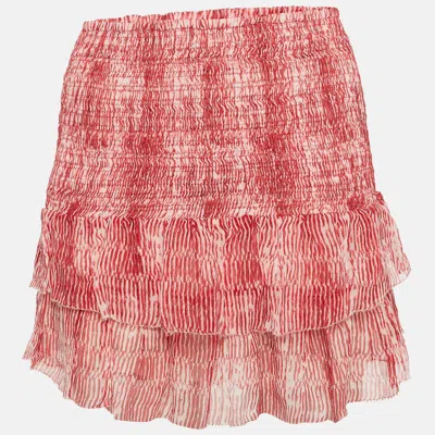 Isabel Marant Red Smocked Zelia Mini Skirt In Multi