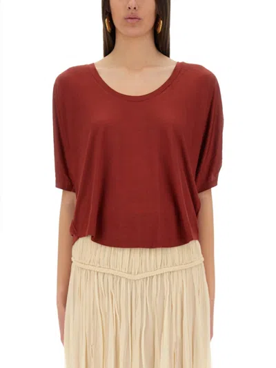 Isabel Marant Red Solid Scoop Neck Top In Burgundy