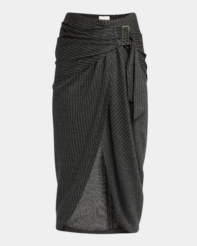 ISABEL MARANT REILLY PINSTRIPE DRAPED MIDI WRAP SKIRT