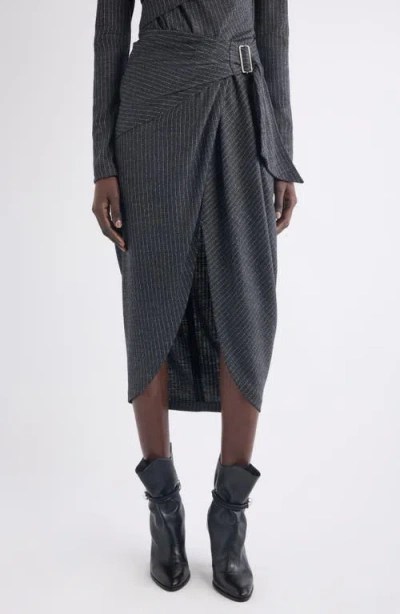 Isabel Marant Reilly Pinstripe Wool Blend Faux Wrap Skirt In Gray