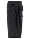 Isabel Marant Midi Skirt With Draped Design And Pinstripes In Gray