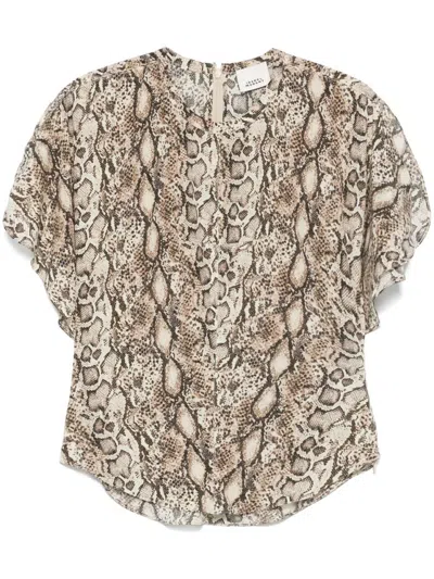 Isabel Marant Relaxed-fit Beige Top With Snake Print Design In Animal Print
