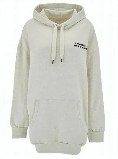 Isabel Marant Relaxed-fit Heathered Hoodie With Subtle Logo In White