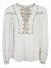 Isabel Marant Relaxed-fit White Shirt With Embroidery And Tassel Tie In White