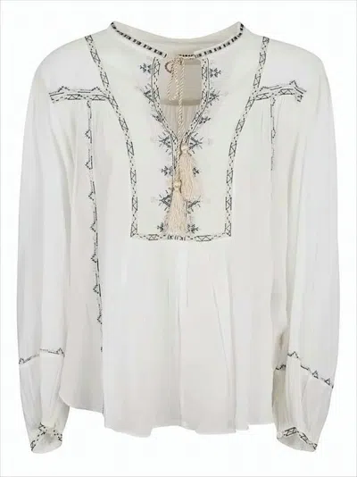 Isabel Marant Relaxed-fit White Shirt With Embroidery And Tassel Tie