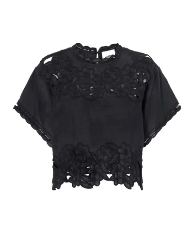 Isabel Marant Relda Cut-out Ramie Blouse In Black