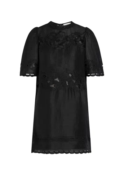 Isabel Marant Reldine Floral-embroidered Ramie Mini Dress In Black