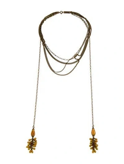 Pre-owned Isabel Marant Resin Drop Tassel Multistrand Necklace, 16" In Yellow