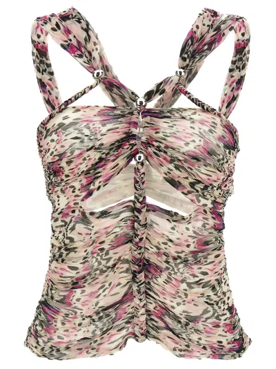 Isabel Marant 'wild' Animal Print Top With Beaded Embellishments In Multi