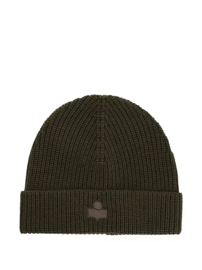 Isabel Marant Ribbed Logo Beanie In Green