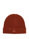 Isabel Marant Ribbed Logo Beanie In Burgundy