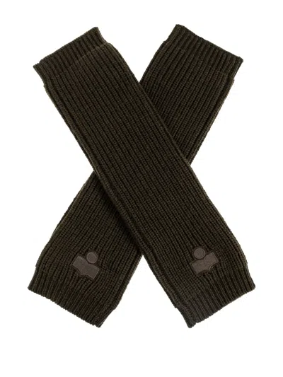 Isabel Marant Ribbed Logo-patch Gloves In Brown